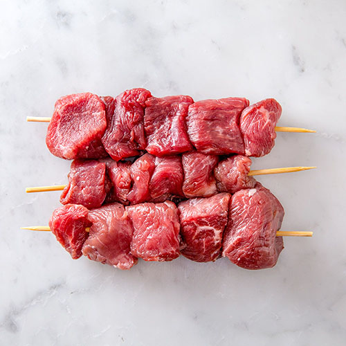 cubbed meat skewers
